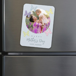 Happy Mother's Day Photo Pastel Cute Butterflies Magnet