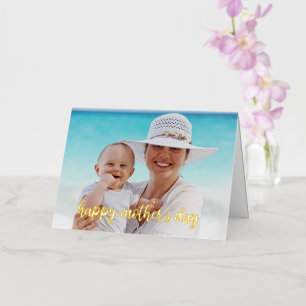 Happy Mother's Day Photo Template Gold Script Card