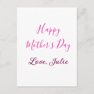 Happy Mothers Day pink calligraphy mom grandmother Postcard