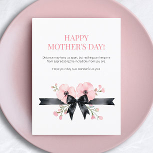 Happy Mother's Day Pink Floral Black Bow Best Mum Holiday Postcard