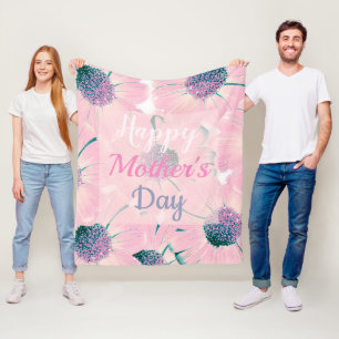 Happy Mother's Day Pink Floral Blooms Napkins Pape Fleece Blanket