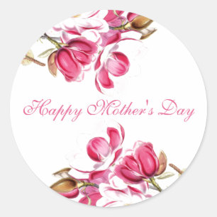 Happy Mother's Day Pink Floral script Classic Round Sticker