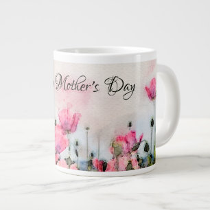 Happy Mother's Day Pink Floral Watercolor Large Coffee Mug