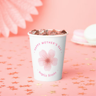 Happy Mother's day pink flower white Paper Cups