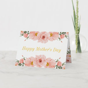 Happy Mother's Day Pink Flowers Photo Gold Foil Holiday Card