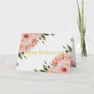 Happy Mother's Day Pink Flowers Photo Gold Foil Holiday Card