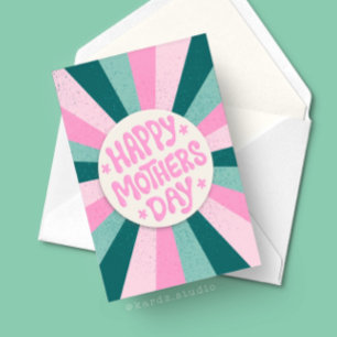 Happy Mothers Day Pink Green Sunburst Card
