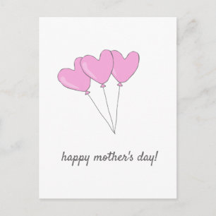 Happy Mother's Day Pink Heart Shaped Balloons Postcard
