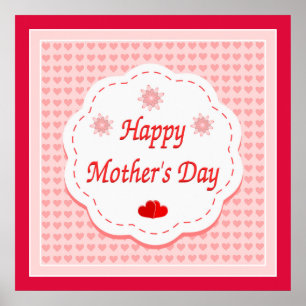 "HAPPY MOTHER'S DAY " PINK HEARTS POSTER