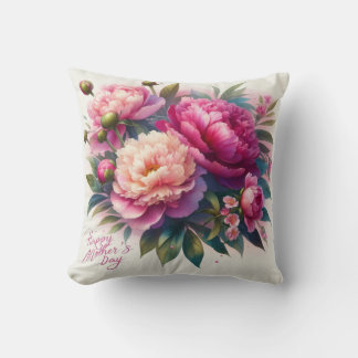 Happy Mother's Day Pink Peony Throw Pillow