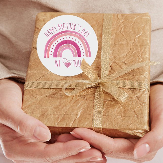 Happy Mothers Day | Pink Rainbow We Love You Classic Round Sticker (Creator Uploaded)