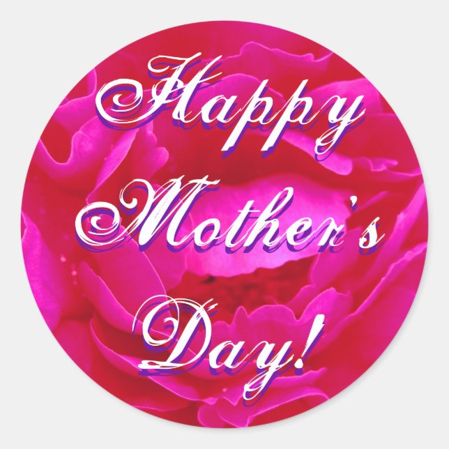 Happy Mother's Day Pink Rose Classic Round Sticker (Front)