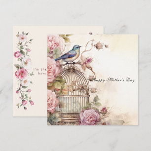 Happy Mother's Day Pink Roses Bluebird Card