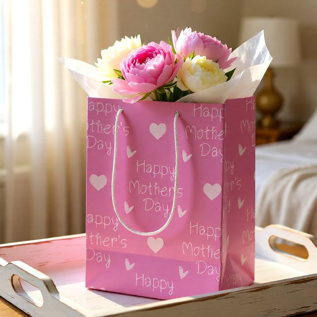 Happy Mother's day pink script Medium Gift Bag (Soft Light Pink Happy Mother's Day Hearts Medium Gift Bag)