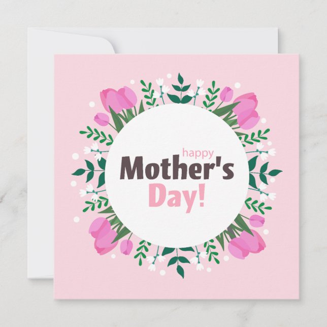 Happy Mother's Day Pink Tulips Flat Holiday Card (Front)