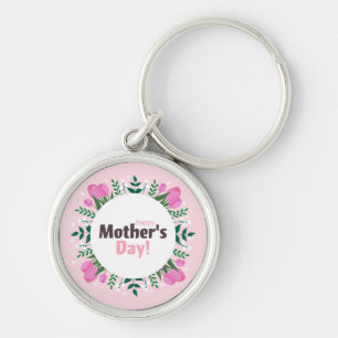Happy Mother's Day Pink Tulips Key Ring