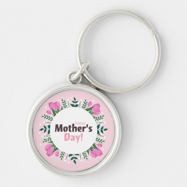 Happy Mother's Day Pink Tulips Key Ring (Front)