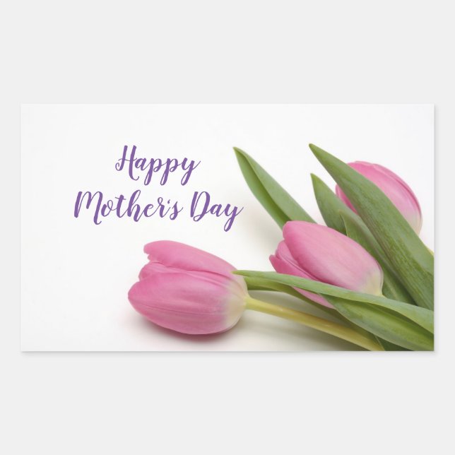 Happy Mother's Day Pink Tulips Rectangular Sticker (Front)
