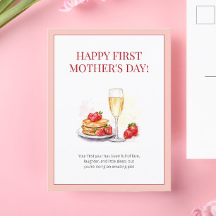 Happy Mother's Day Pink Watercolor First Time Mum Holiday Postcard
