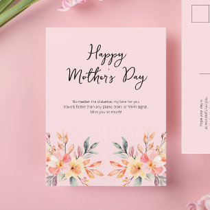 Happy Mother's Day Pink Watercolor Floral Script Holiday Postcard