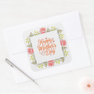 Happy Mother's Day' Pink Watercolor Flower Square Sticker
