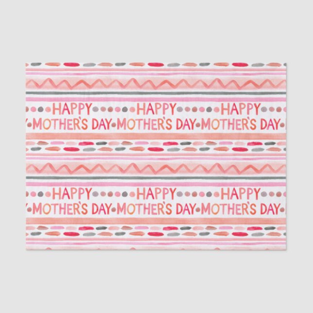 Happy Mother's Day Pink Watercolor Stripes Tissue Paper (Front)