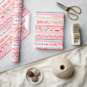 Happy Mother's Day Pink Watercolor Stripes Wrapping Paper
