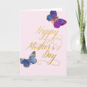 Happy Mother's Day Pretty Butterfly Gold Pink Card