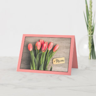 Happy Mother's Day Pretty Pink Tulips With Tag  Holiday Card
