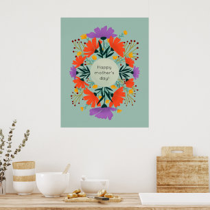 Happy mother's day purple and orange floral poster
