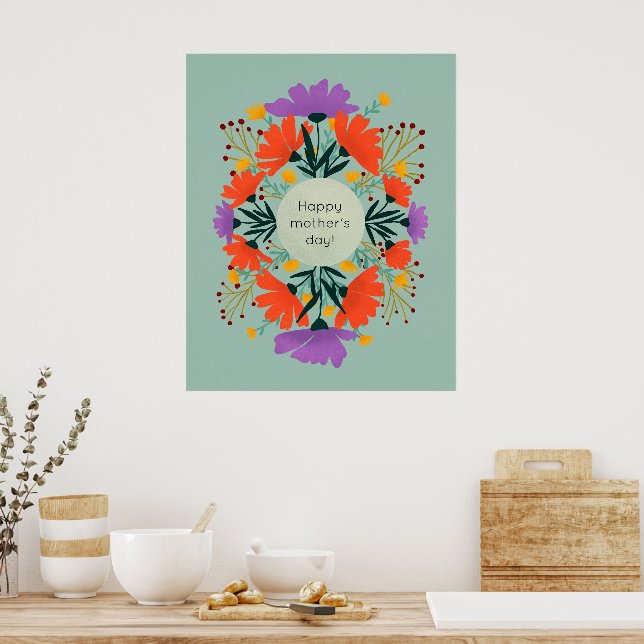 Happy mother's day purple and orange floral poster (Kitchen)