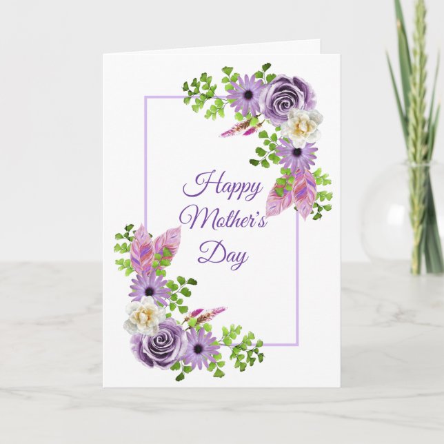 Happy Mother's Day Purple Floral Holiday Card (Front)