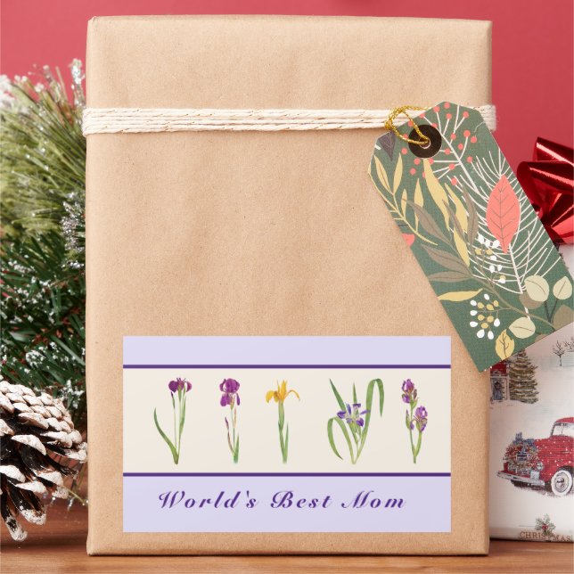 Happy Mother's Day Purple Irises World's Best Mum Rectangular Sticker (Holiday)
