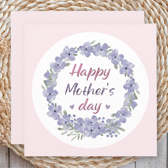 Happy Mother's Day Purple Pink Floral Wreath Card (Happy Mother's Day Purple Pink Floral Wreath Card)