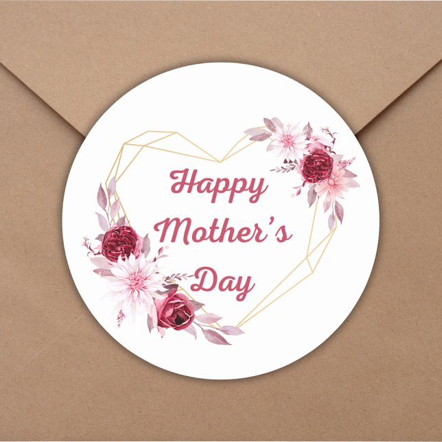 happy mothers day red gold floral classic round sticker (Creator Uploaded)