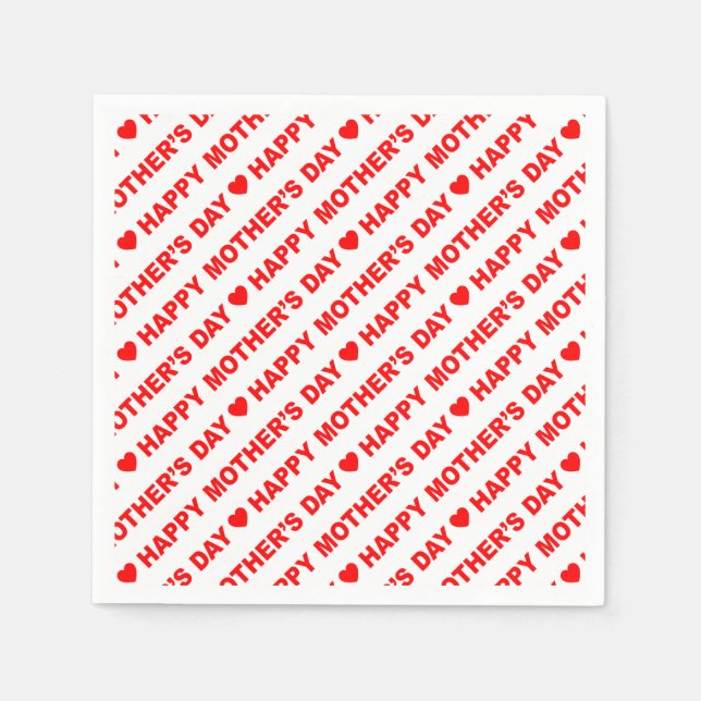 Happy Mother's Day Red on White Paper Napkin (Front)