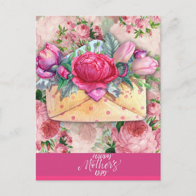 Happy Mother's Day Red Pink Purple Floral Flowers Postcard (Front)