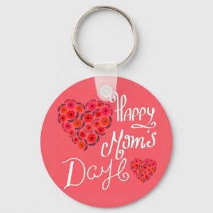 Happy Mother's Day Red Roses Love Heart Typography Key Ring