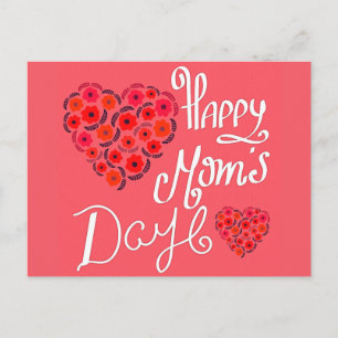 Happy Mother's Day Red Roses Love Heart Typography Postcard