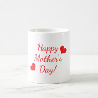 Happy Mother's Day red text with two red hearts