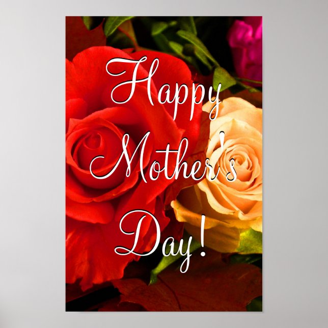 Happy Mother's Day Red Yellow Rose Poster (Front)