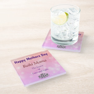 Happy Mothers Day Reiki Mama design Glass Coaster