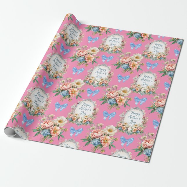 Happy Mother's Day Romantic Pink Wrapping Paper (Unrolled)