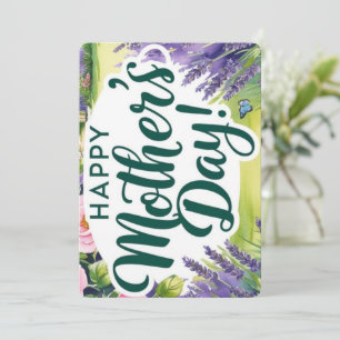 Happy Mothers Day Rose Graden Butterflies Green Holiday Card