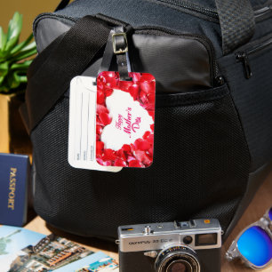 Happy Mothers Day Rose Heart Floral Art Luggage Tag