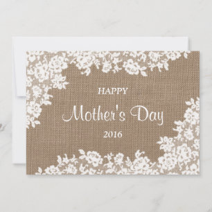 Happy Mother's Day   Rustic Burlap & White Lace Invitation
