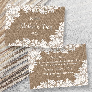 Happy Mother's Day   Rustic Burlap & White Lace Invitation