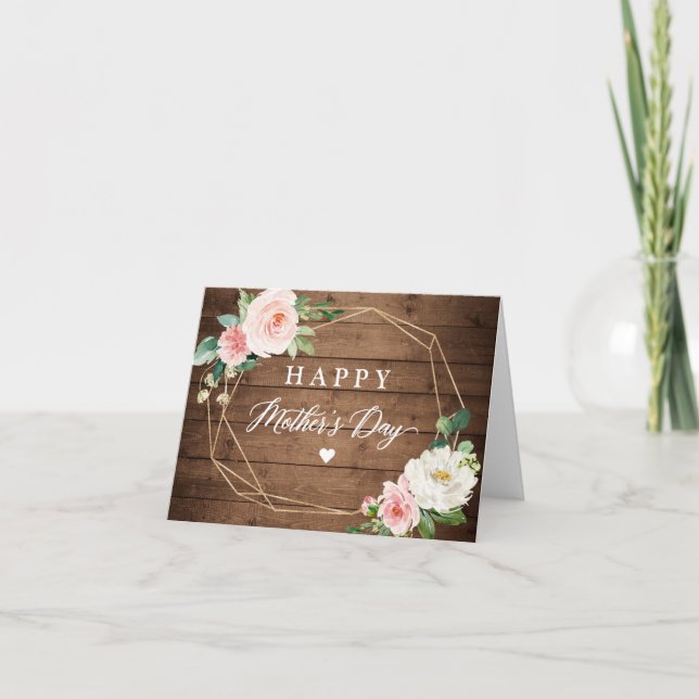 Happy Mother's Day Rustic Geometric Blush Floral Card (Front)