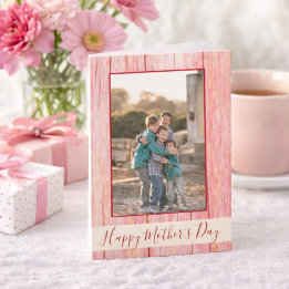 Happy Mother's Day Rustic Red Wood Photo Card