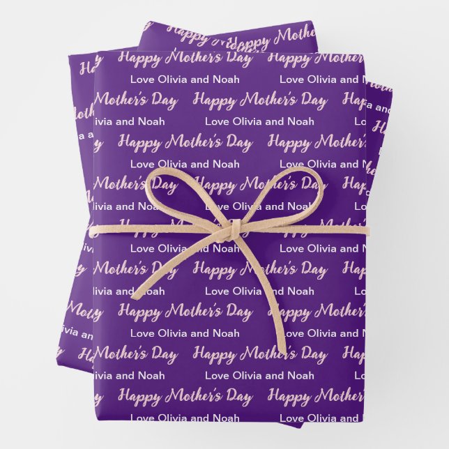 Happy Mothers Day Script Deep Purple Name of Giver Wrapping Paper Sheet (In situ)